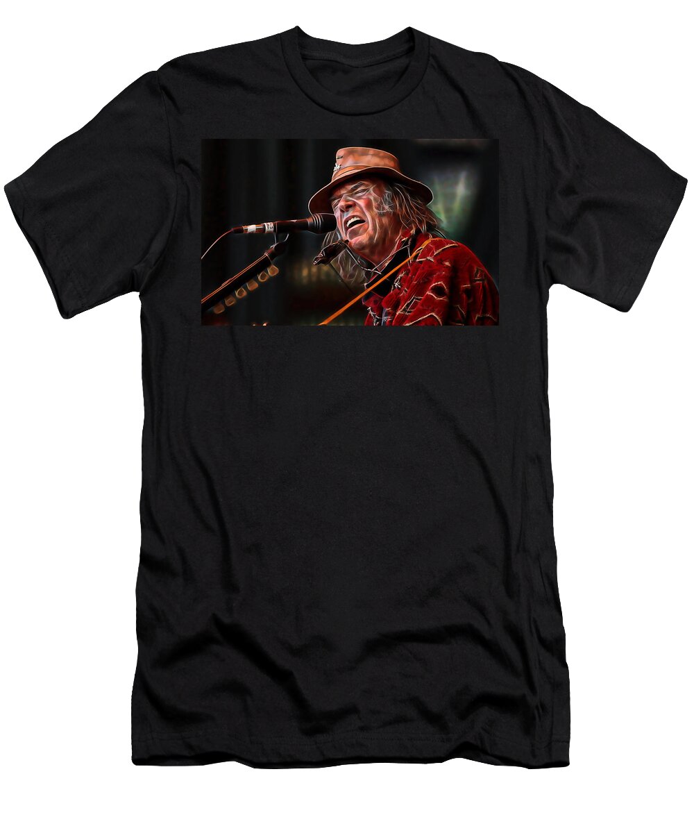 Neil Young T-Shirt featuring the mixed media Neil Young Collection #19 by Marvin Blaine