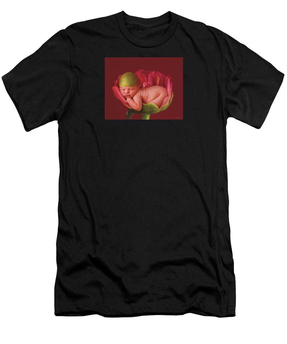 Pink T-Shirt featuring the photograph Jacob in a Pink Peony Rose by Anne Geddes