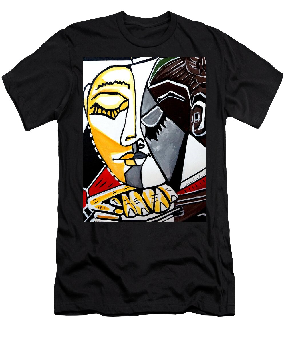 Picasso By Nora T-Shirt featuring the painting Picasso By Nora Fingers by Nora Shepley