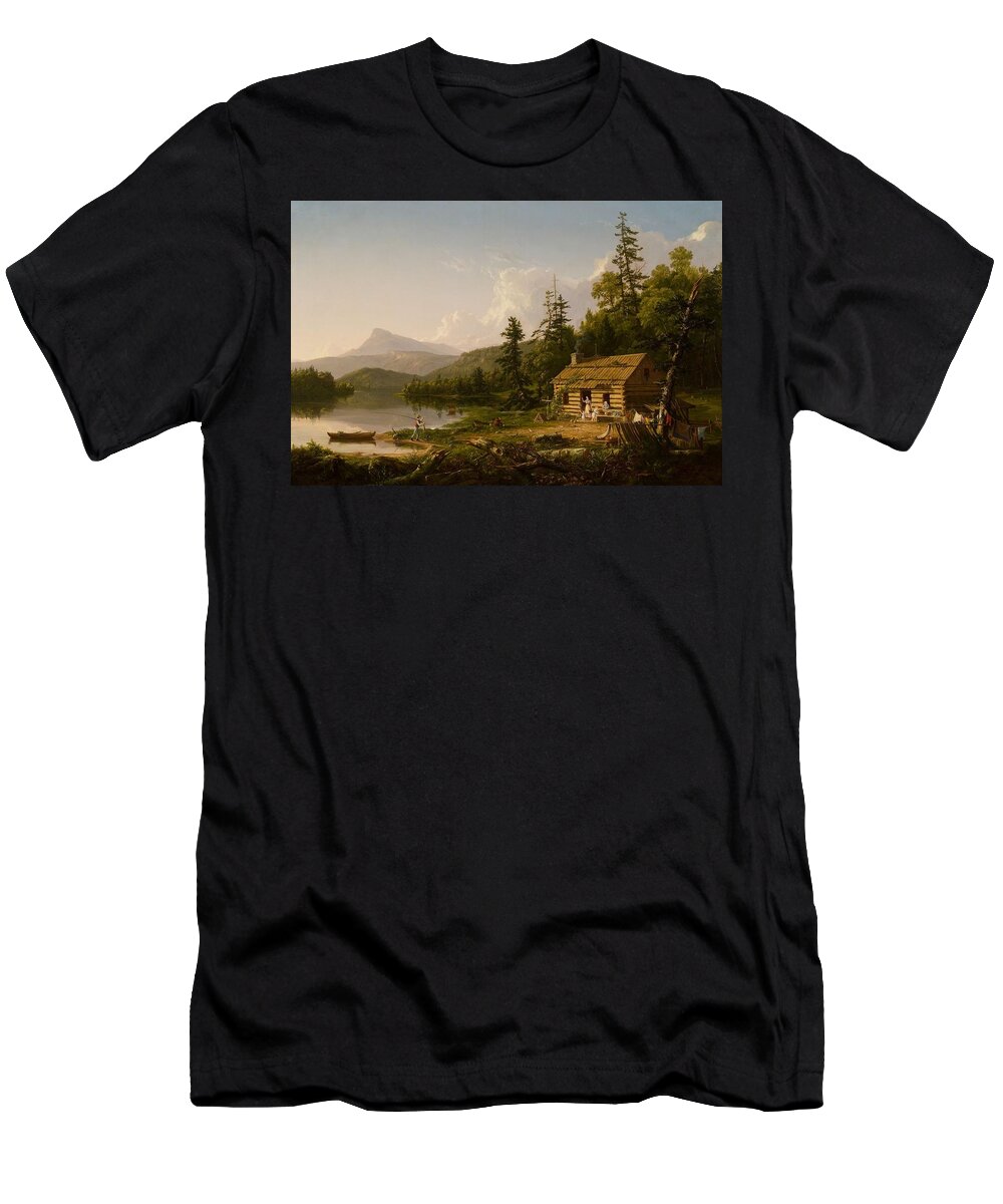 Home In The Woods T-Shirt featuring the painting Home in the Woods by Thomas Cole