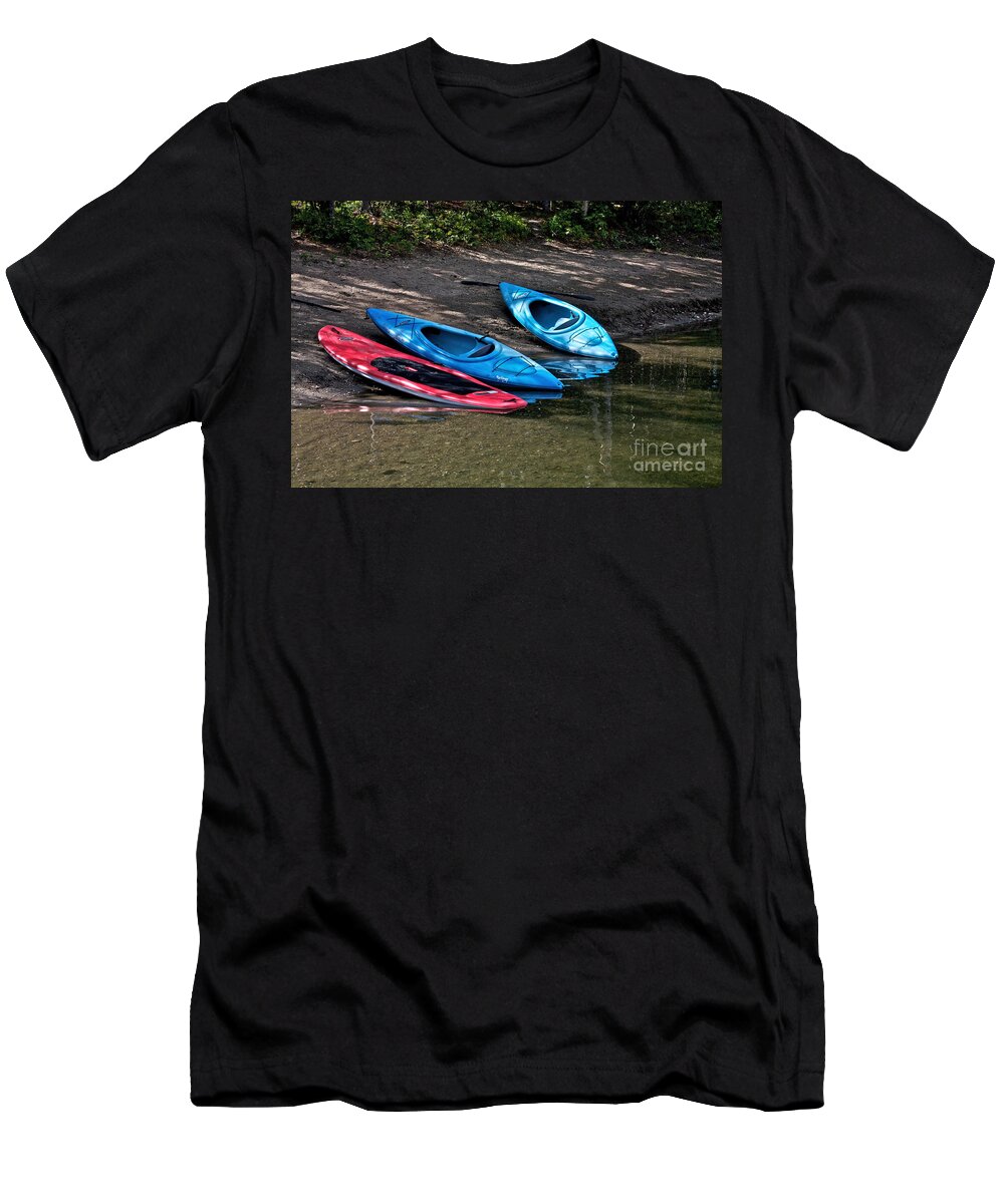 Kayaks T-Shirt featuring the photograph 3 Kayaks by Linda Bianic