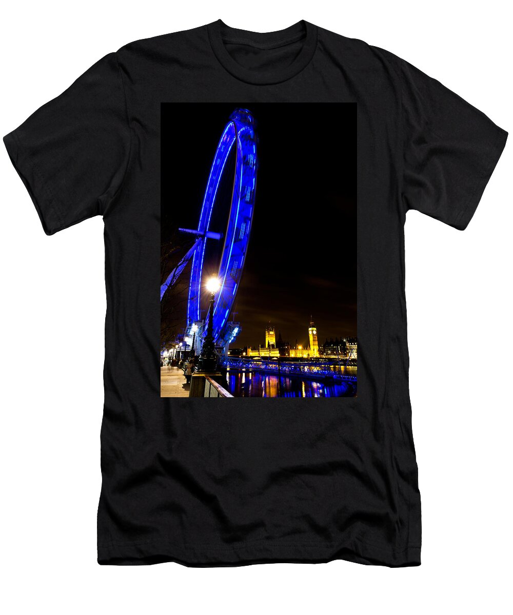 London Eye T-Shirt featuring the photograph London Eye Night View #3 by David Pyatt