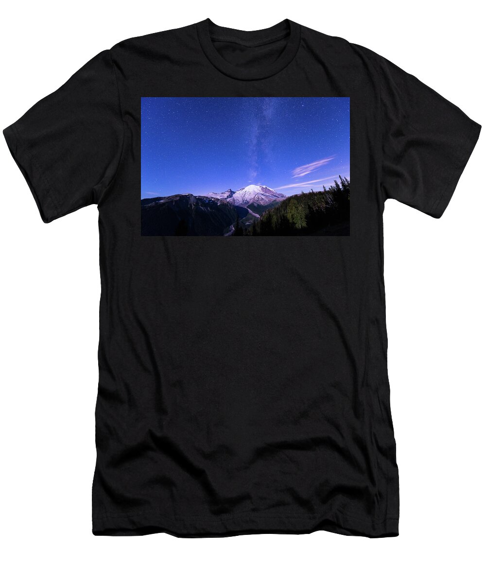 Landscape T-Shirt featuring the photograph Mt.Rainier with Milky way #3 by Hisao Mogi