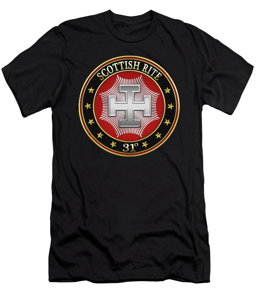 'scottish Rite' Collection By Serge Averbukh T-Shirt featuring the digital art 31st Degree - Inspector Inquisitor Jewel on Black Leather by Serge Averbukh