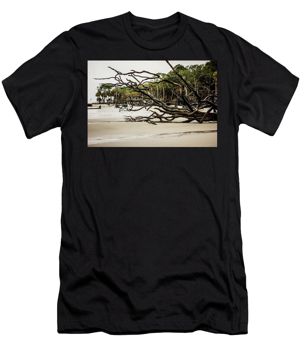 Drift Wood T-Shirt featuring the photograph Drift Wood On Hunting Island South Carolina #4 by Alex Grichenko