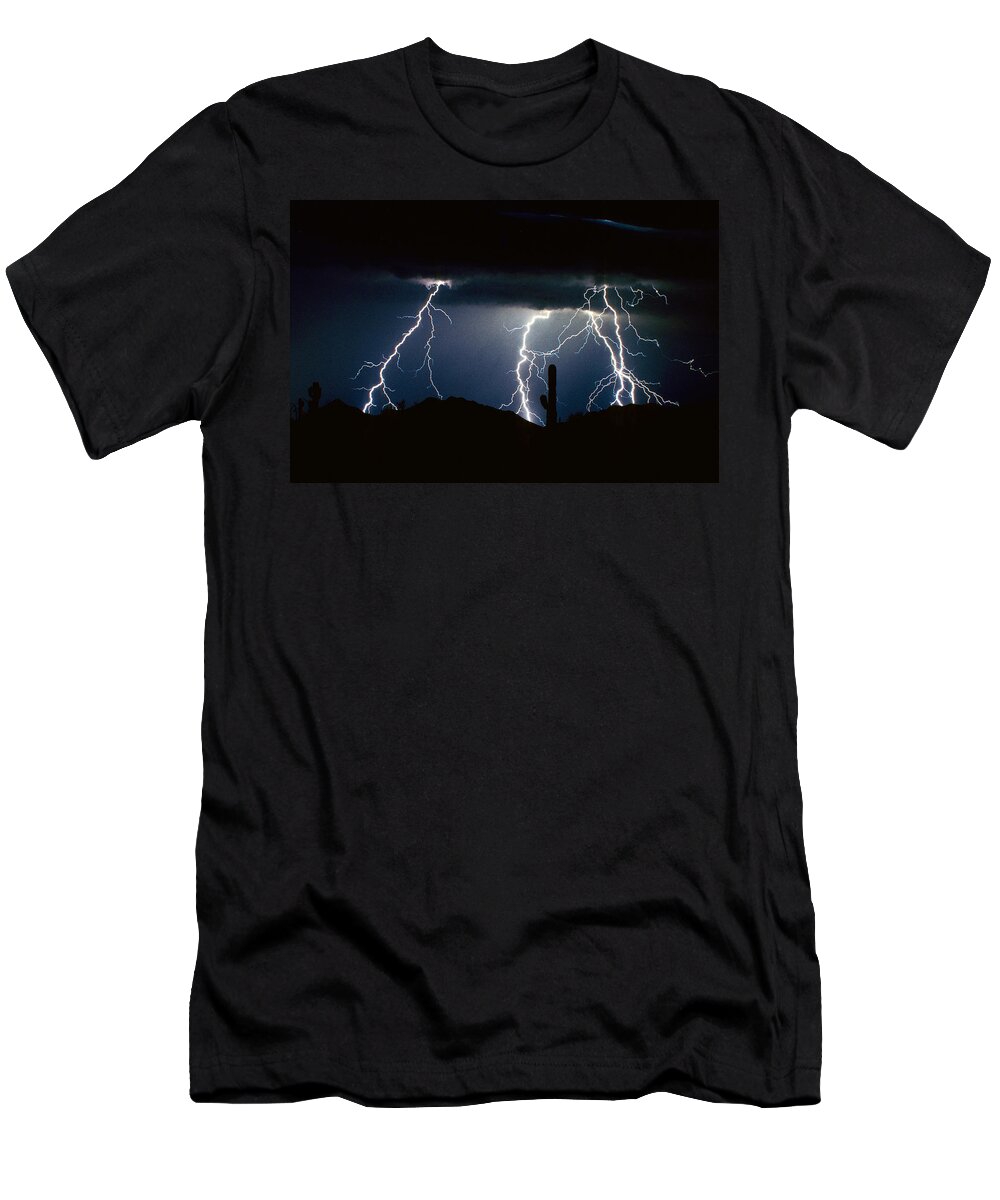 Landscape T-Shirt featuring the photograph 4 Lightning Bolts Fine Art Photography Print by James BO Insogna
