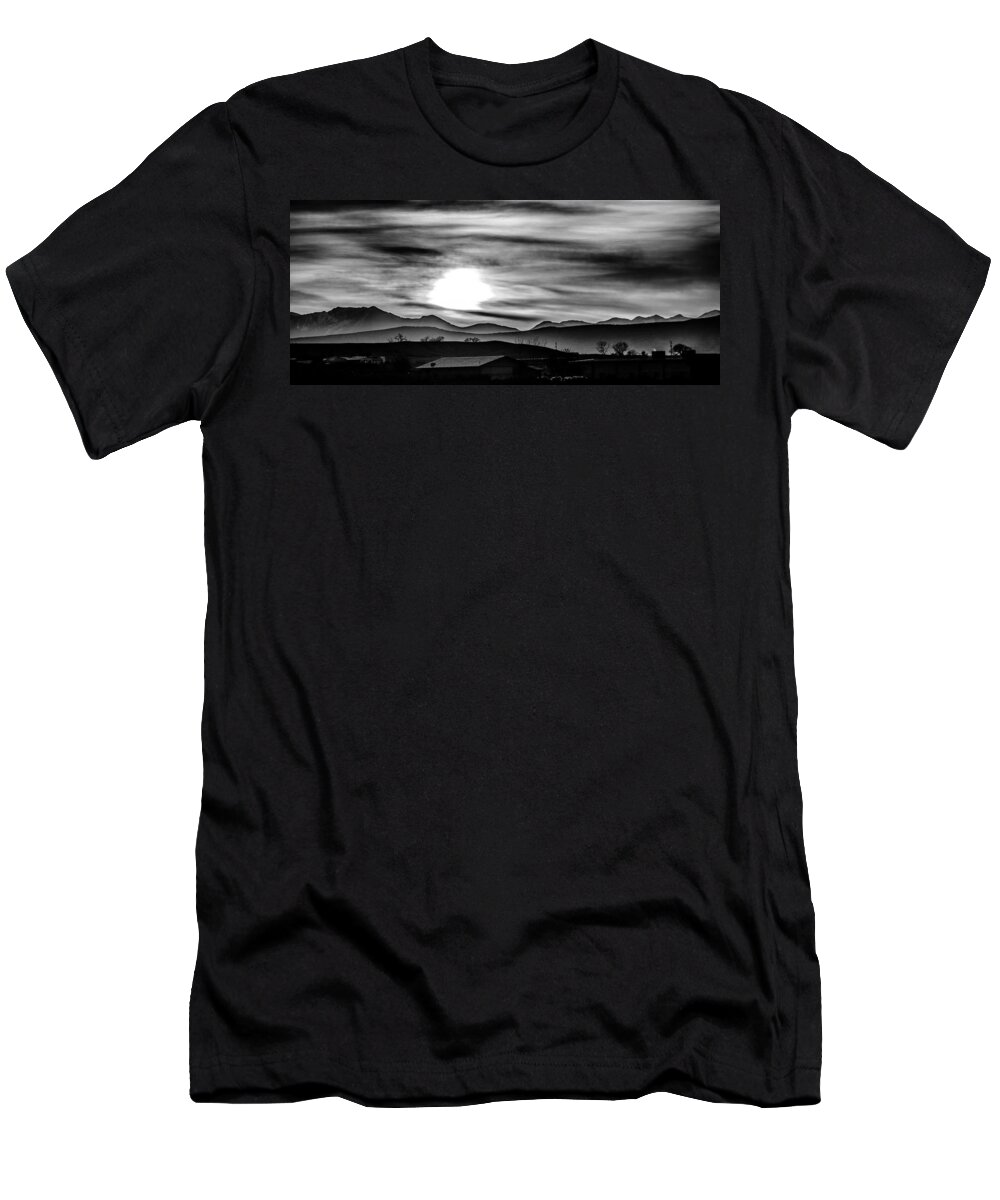 B&w T-Shirt featuring the photograph Sunrise Over Colorado Rocky Mountains #6 by Alex Grichenko