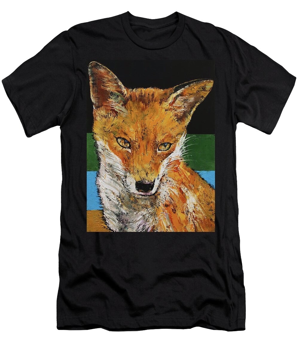 Red T-Shirt featuring the painting Red Fox by Michael Creese