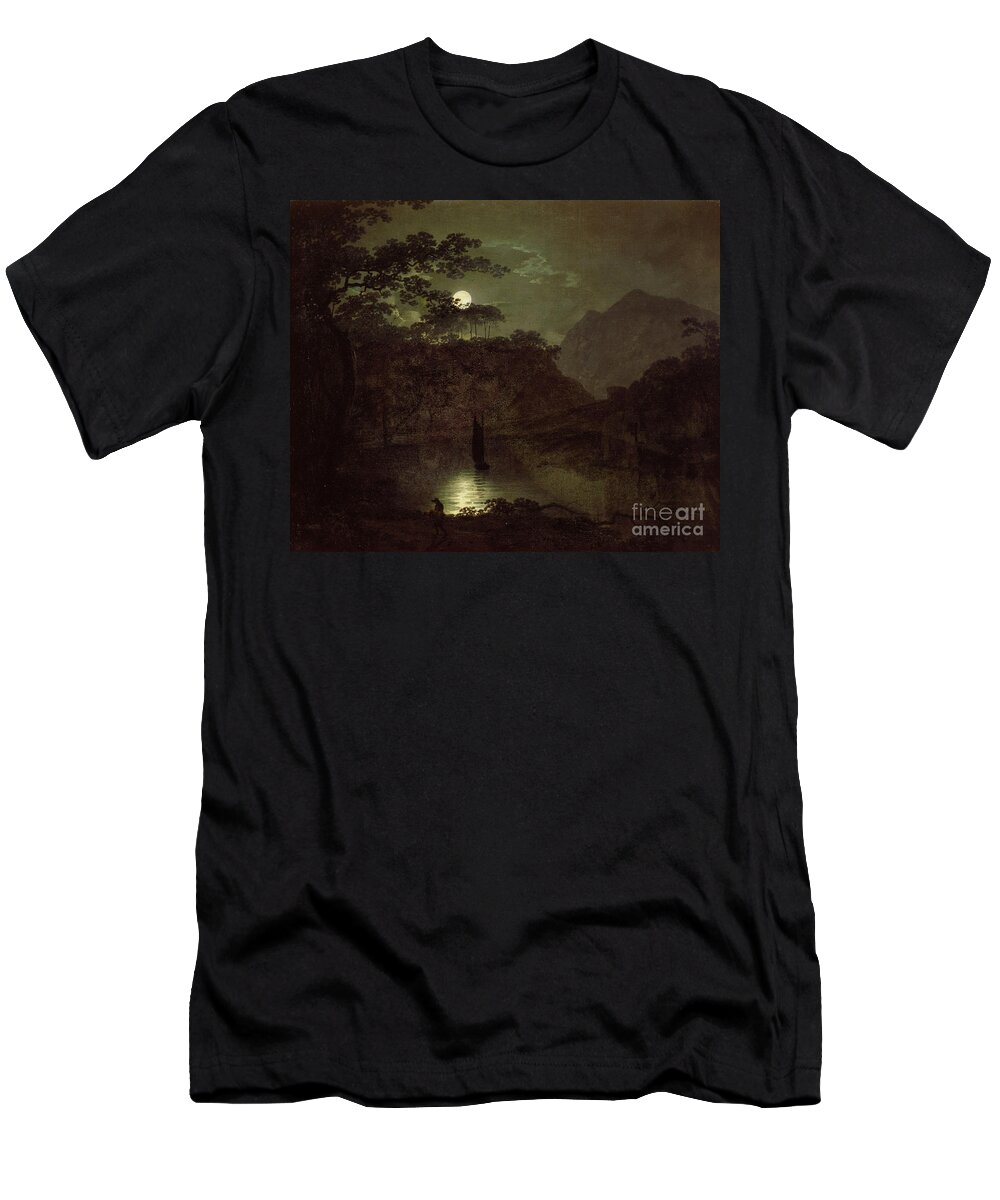 Lake T-Shirt featuring the painting A Lake by Moonlight by Joseph Wright of Derby