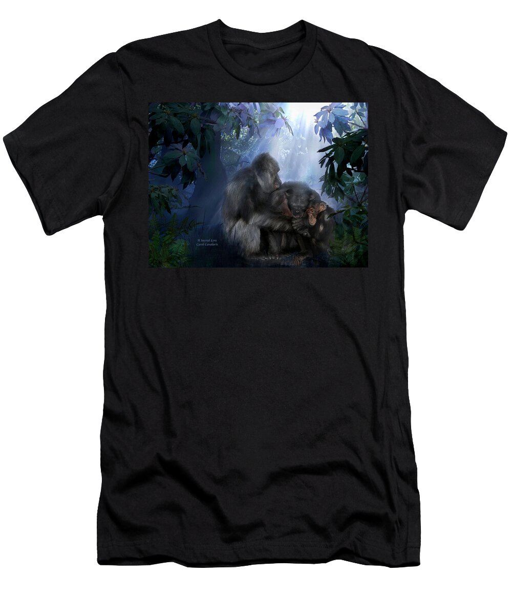 Gorilla T-Shirt featuring the mixed media A Sacred Love by Carol Cavalaris
