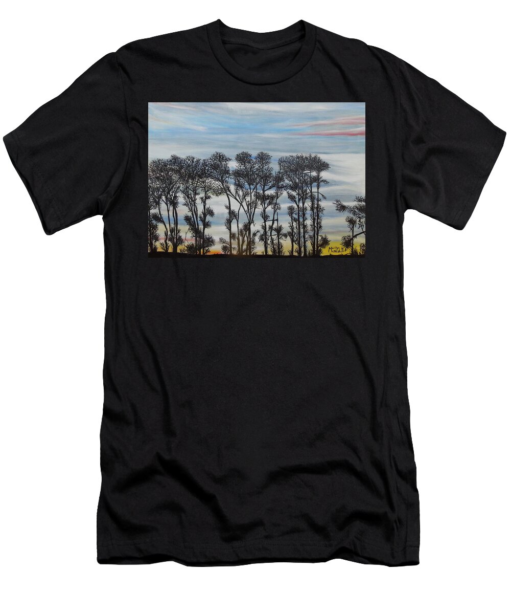 Silhouette Treeline T-Shirt featuring the painting A Treeline Silhouette by Marilyn McNish