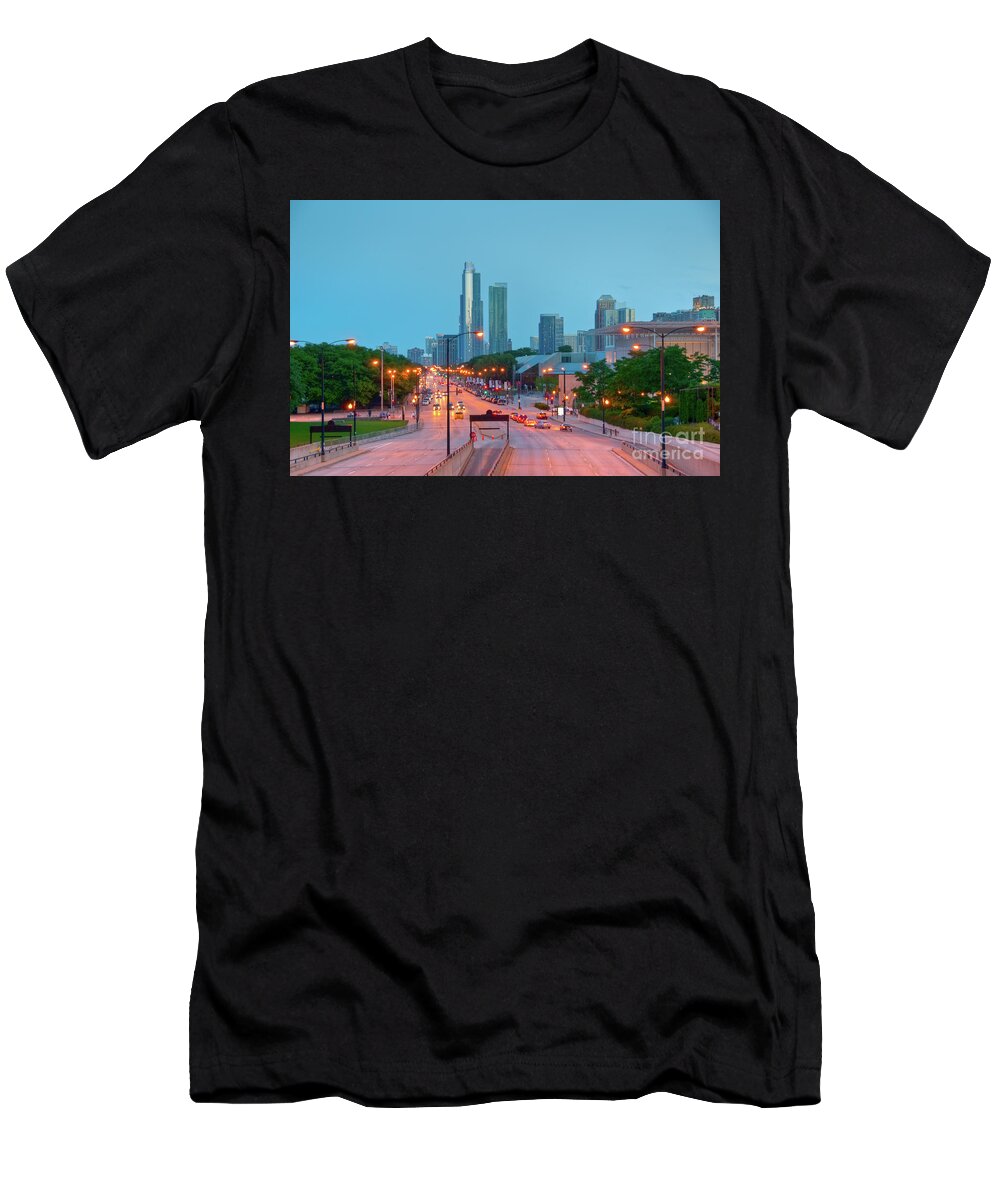 Chicago T-Shirt featuring the photograph A View of Columbus Drive in Chicago by David Levin