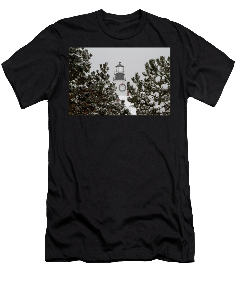 Snow T-Shirt featuring the photograph A View of the Portland Head Light by Darryl Hendricks
