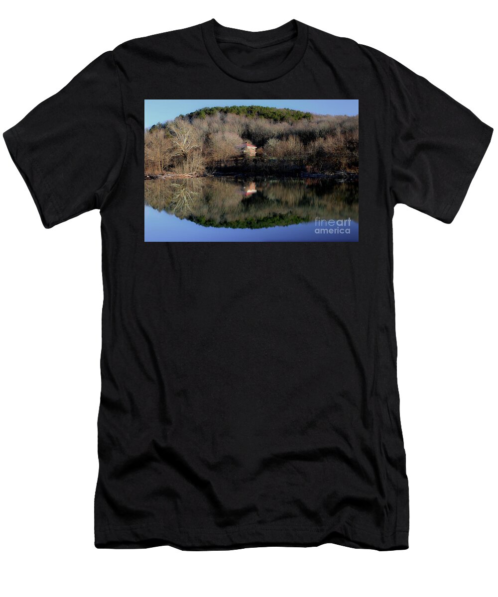 River Reflection T-Shirt featuring the photograph Above The Waterfall Reflection by Michael Eingle
