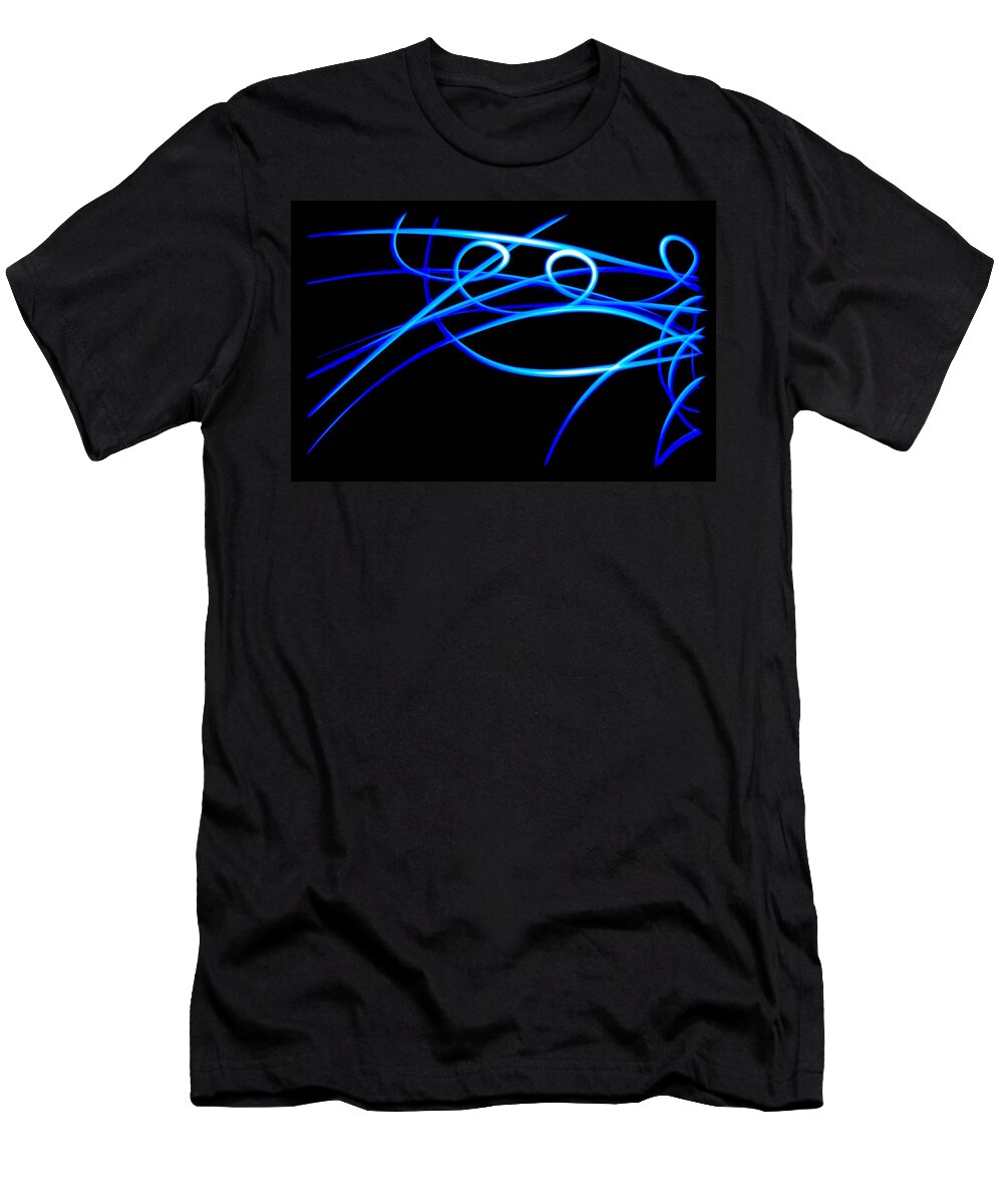 Light Painting Long Exposer Blue Black Lines Curves Bruce Pritchett Photography T-Shirt featuring the photograph Abstract Energy Flow by Bruce Pritchett