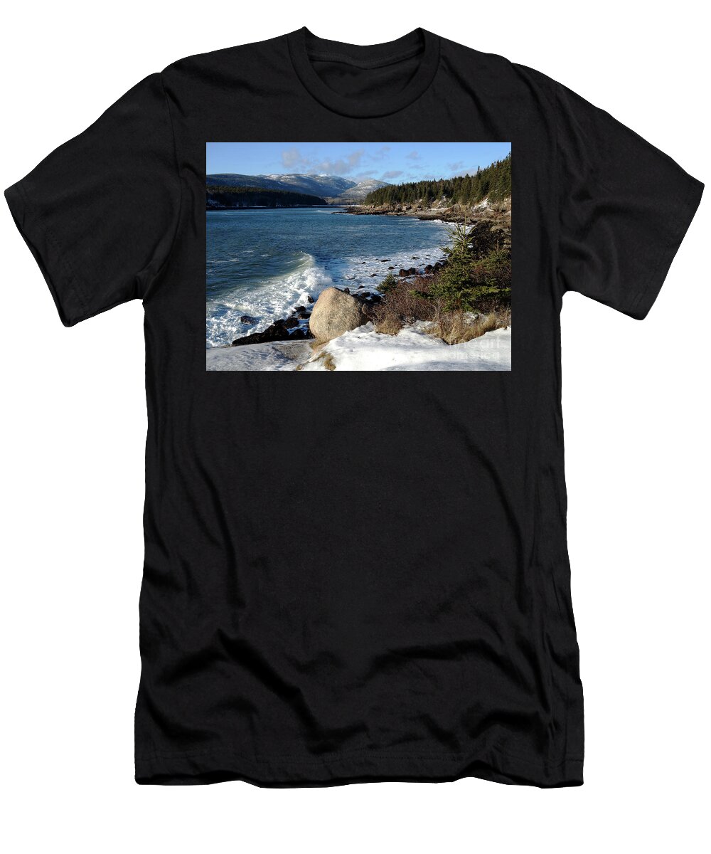 Ocean T-Shirt featuring the photograph Winter, Otter Cove, Acadia National Park by Kevin Shields