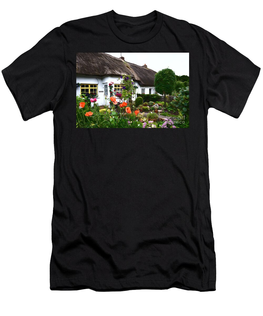 Adare Cottages Landscape Ireland Irish Cottage Scenic Flowers Country View Garden T-Shirt featuring the photograph Adare Cottages by Andrew Michael