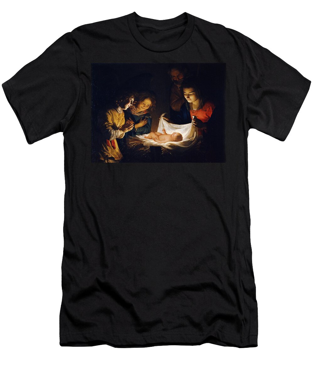Gerrit Van Honthorst T-Shirt featuring the painting Adoration of the Child by Gerrit van Honthorst