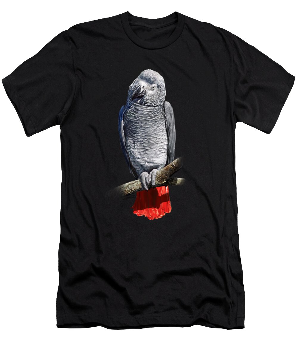 African T-Shirt featuring the digital art African Grey Parrot C by Owen Bell
