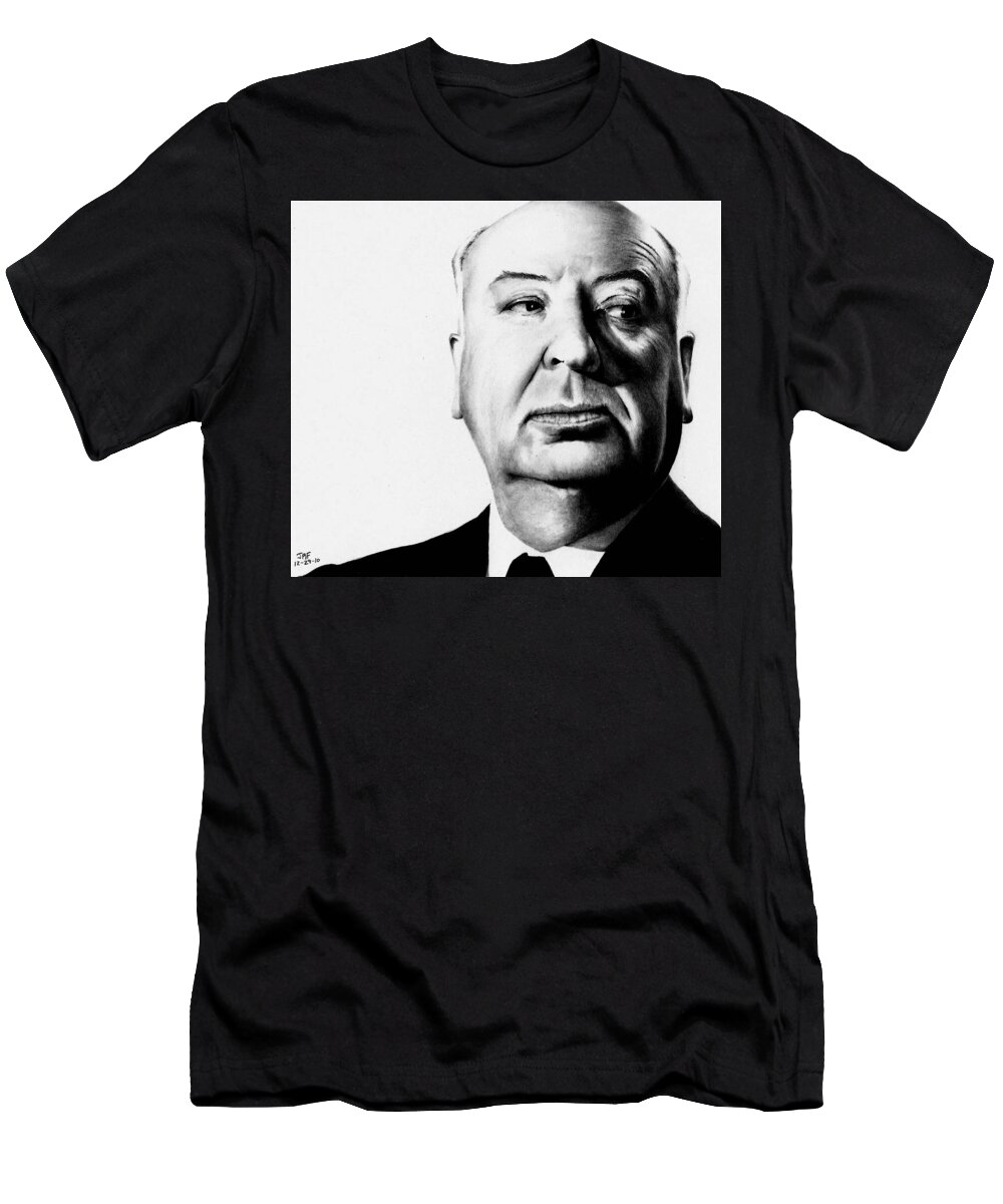 Alfred Hitchcock T-Shirt featuring the drawing Alfred Hitchcock by Rick Fortson