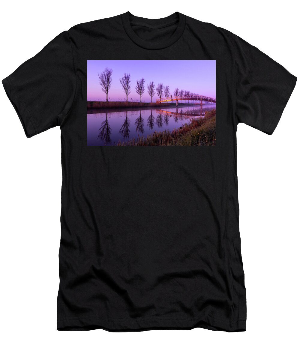 Bridge T-Shirt featuring the photograph Alone on a Canal Bridge by Sue Leonard
