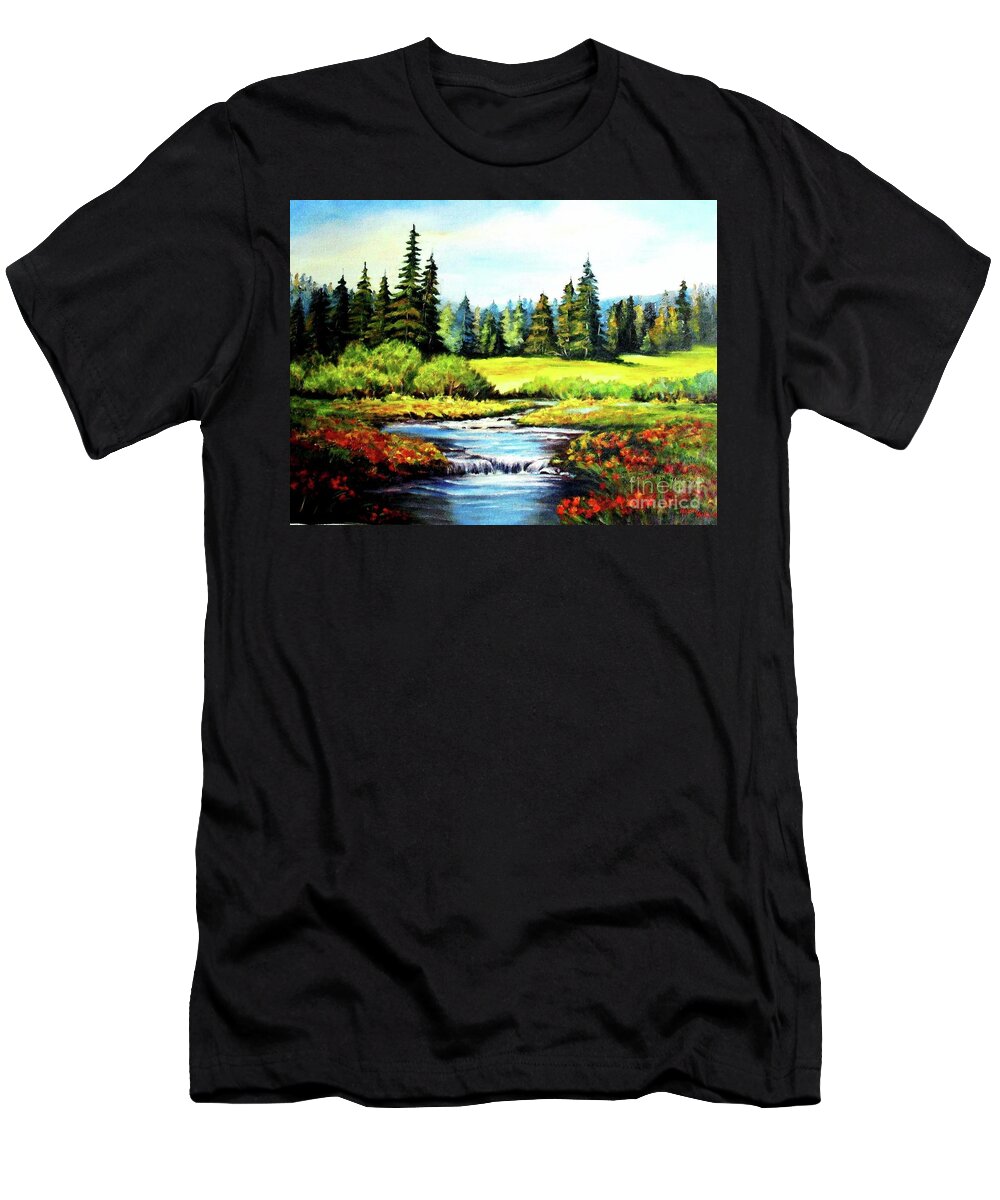 Meadow T-Shirt featuring the painting Alpine Meadow by Hazel Holland