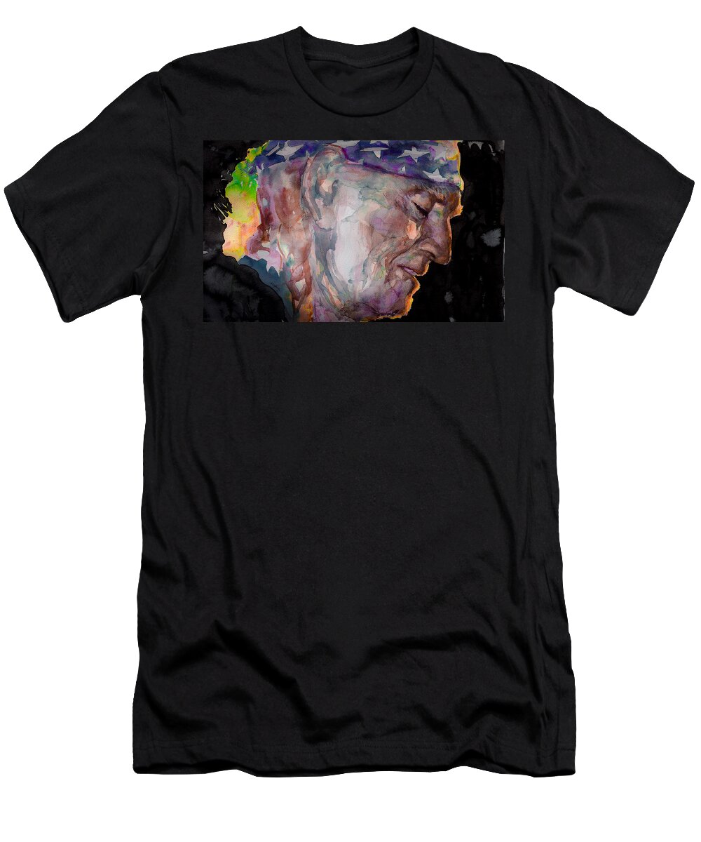 Willie Nelson T-Shirt featuring the painting Always on My Mind 3 by Laur Iduc