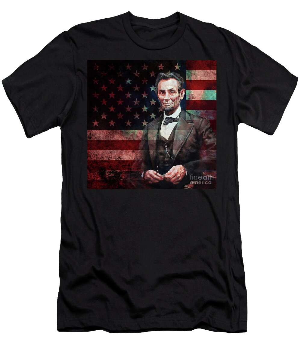 American T-Shirt featuring the painting American President Abraham Lincoln 01 by Gull G
