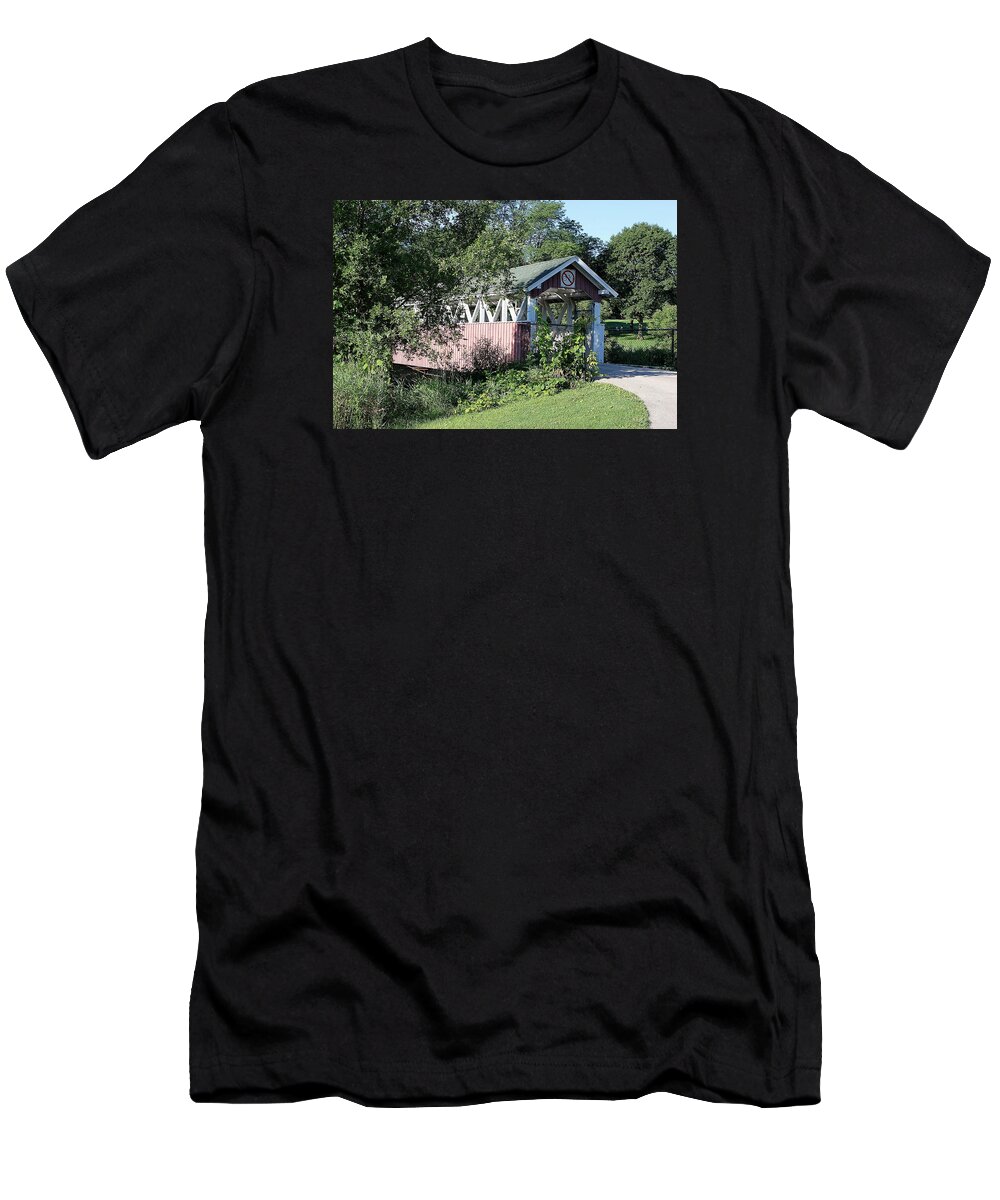 Illinois Covered Bridges T-Shirt featuring the photograph Amerock Covered Bridge by Wayne Toutaint