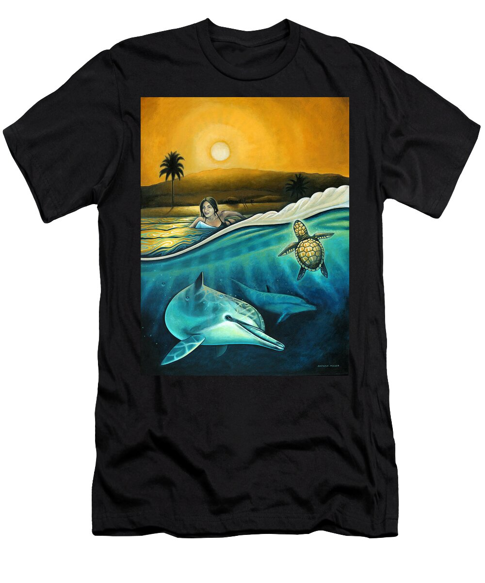 Ocean T-Shirt featuring the painting Amigos del Mar by Nathan Miller