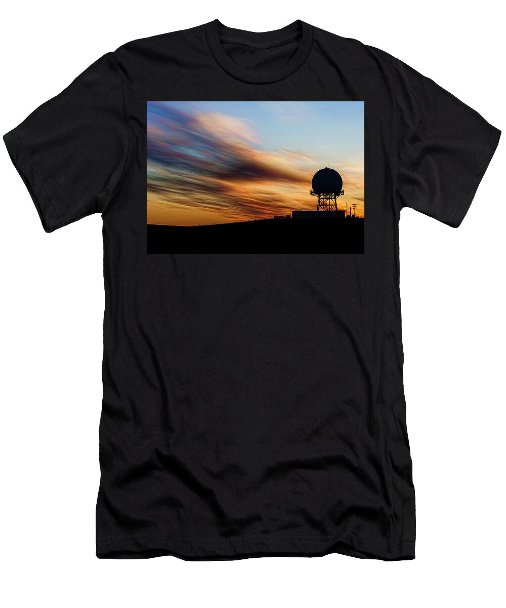 2015 March;bill Kesler Photography;bill Kessler Photography;clouds;hdr;huge Golf Ball;radar;sunrise;weather Radar;silhouette T-Shirt featuring the photograph Radar Sunrise by Bill Kesler