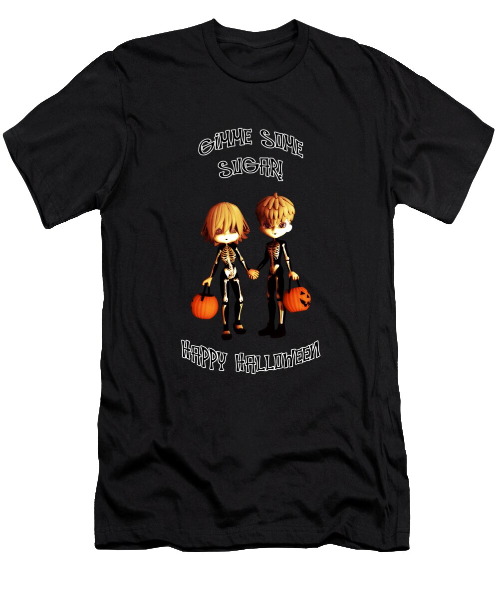 Skeleton Twinz Halloween T-Shirt featuring the digital art Skeleton Twinz Halloween by Two Hivelys
