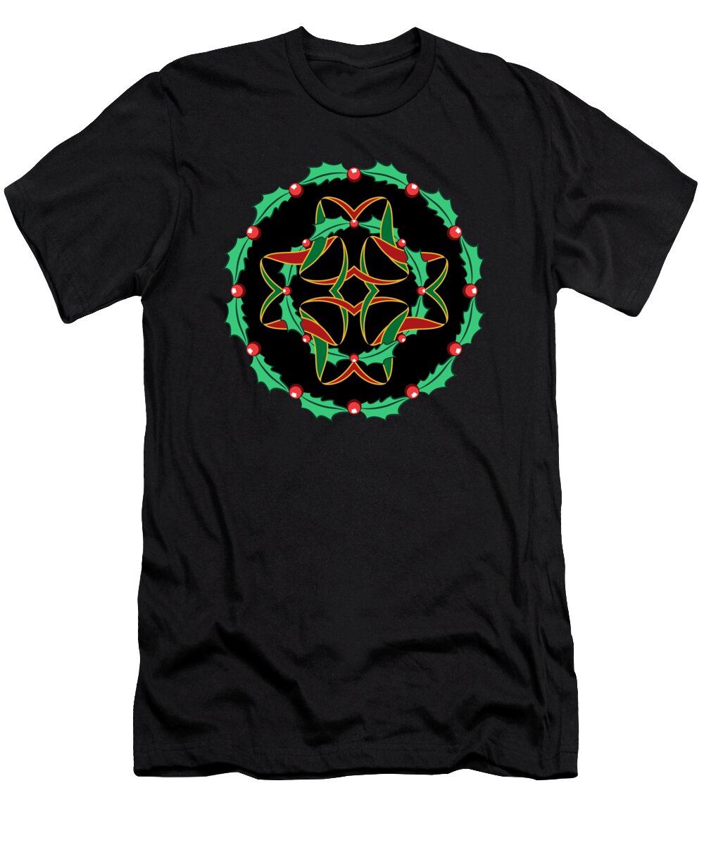 Christmas T-Shirt featuring the digital art Celtic Christmas Holly Wreath by MM Anderson