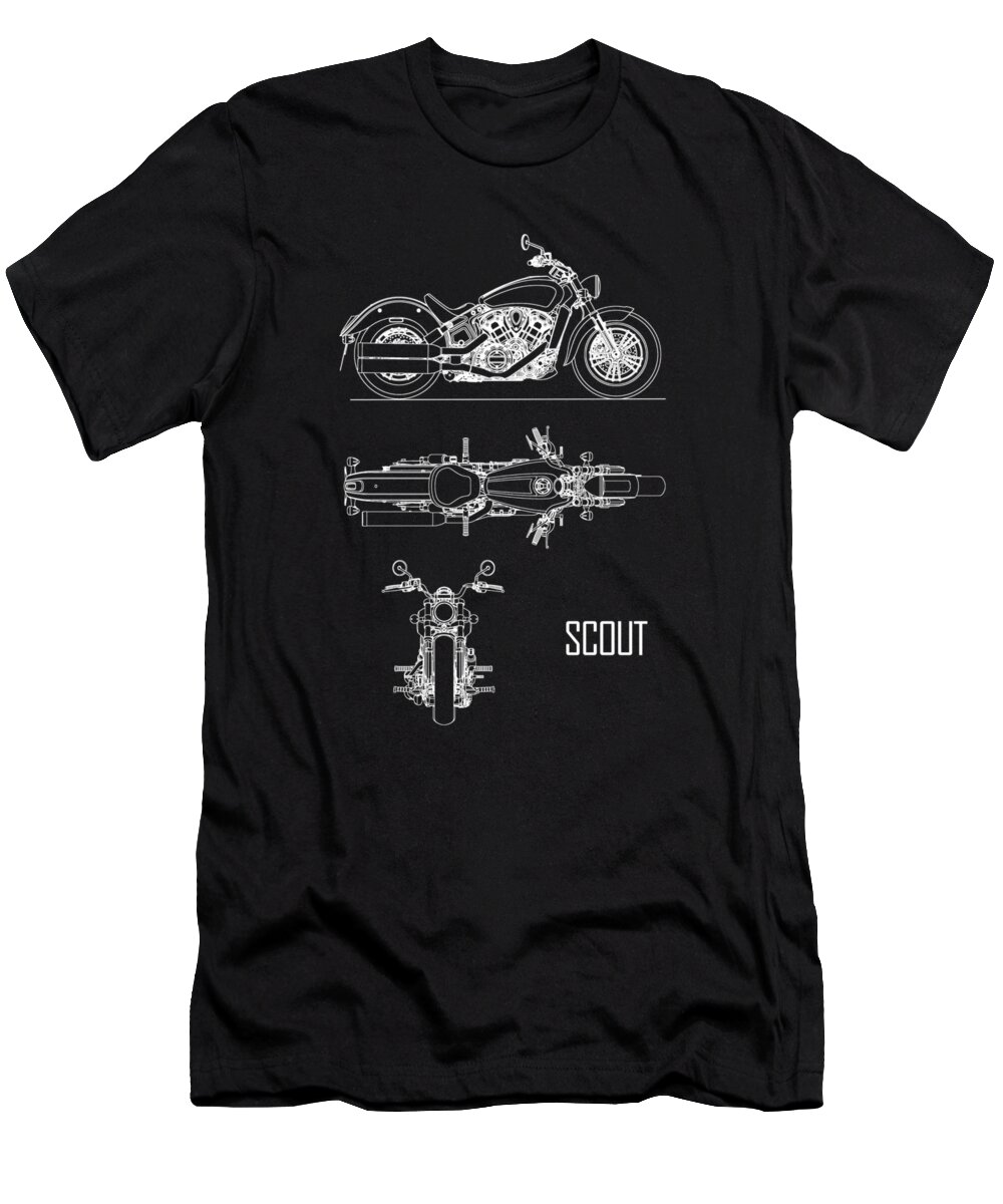 Motorcycle T-Shirt featuring the photograph The Scout Motorcycle Blueprint by Mark Rogan