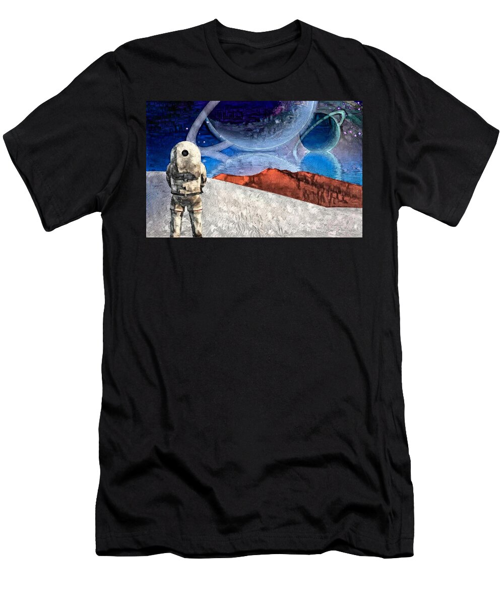 Travel T-Shirt featuring the digital art Astronaut on exosolar planet by Bruce Rolff