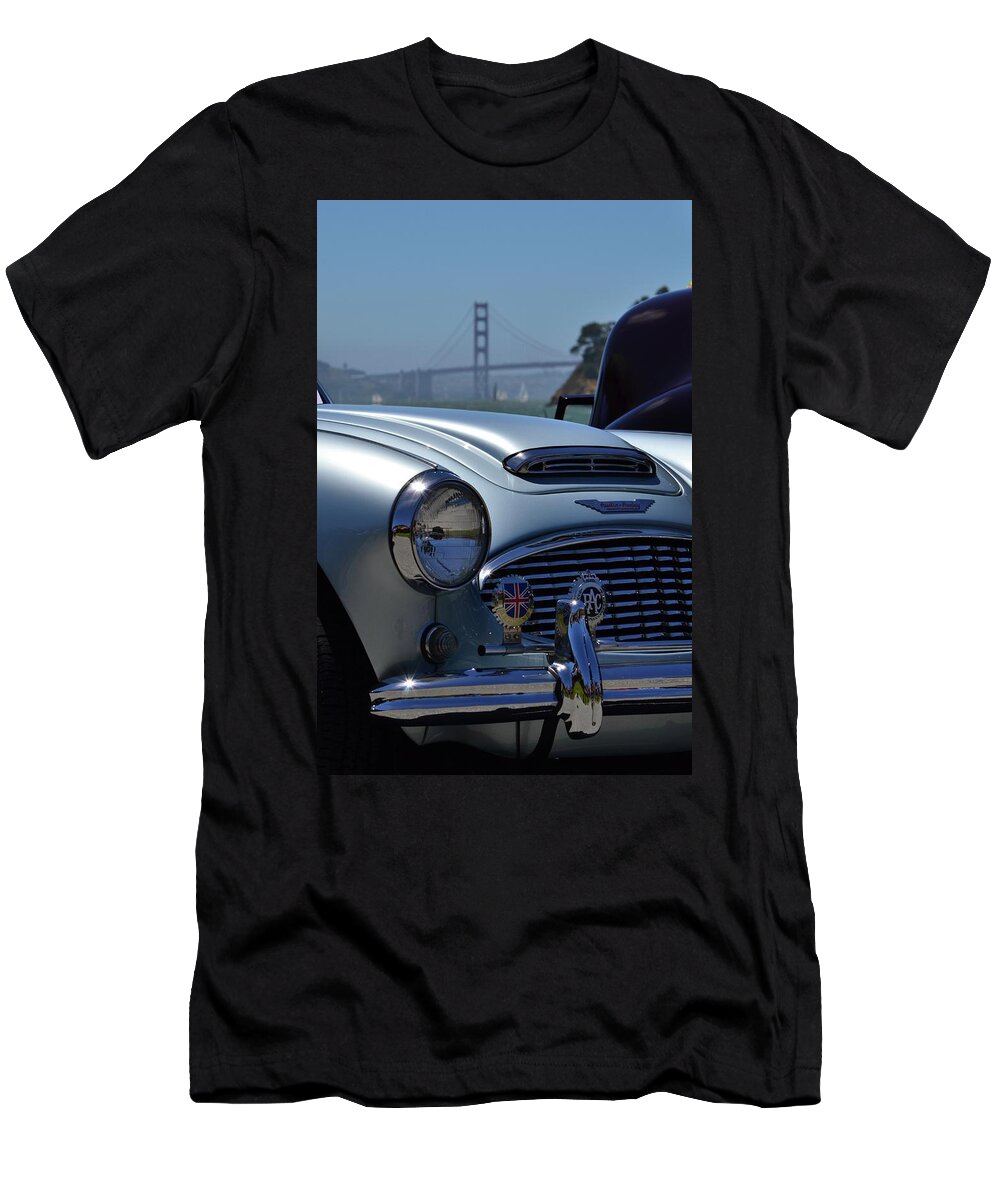  T-Shirt featuring the photograph Austin Healey and Golden Gate Bridge by Dean Ferreira
