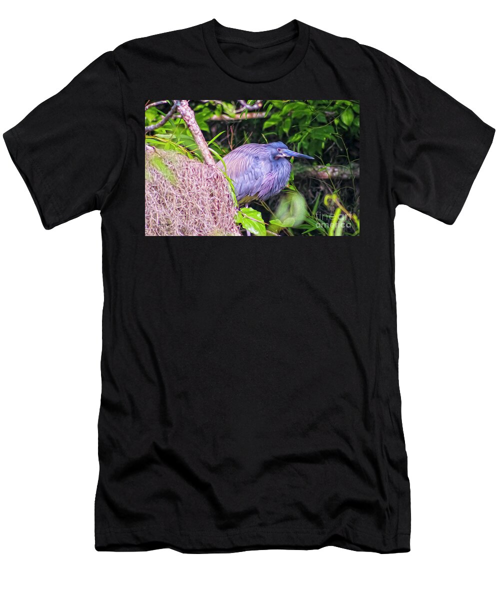 Nature T-Shirt featuring the digital art Baby Great Blue Heron - TWO by DB Hayes