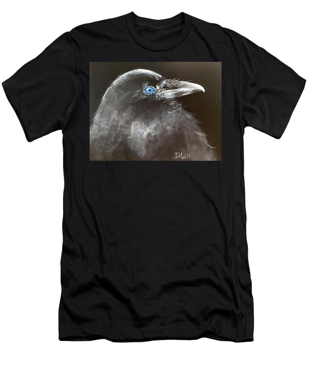 Raven T-Shirt featuring the painting Baby Raven by Pat Dolan