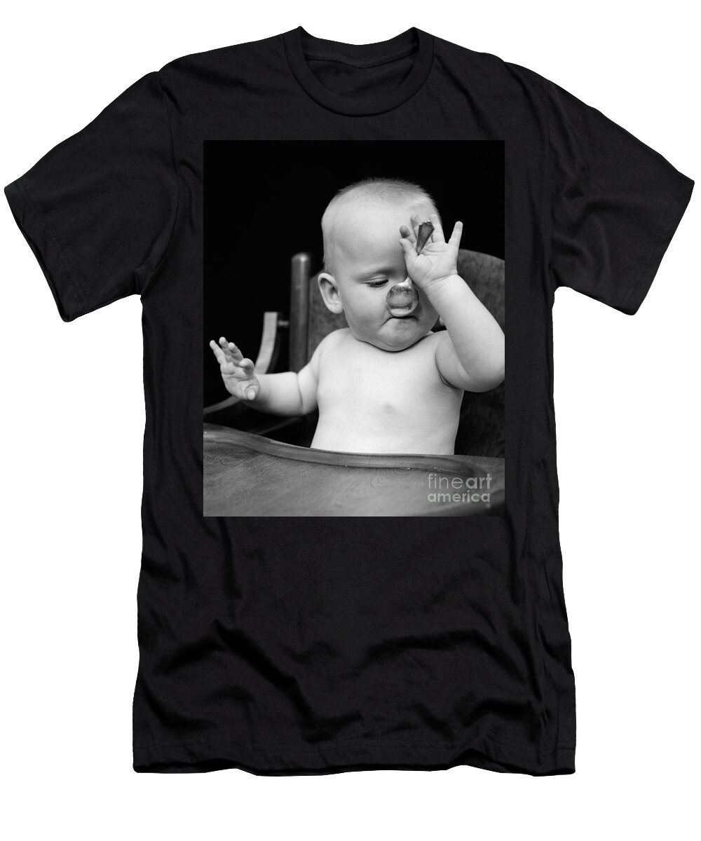 1940s T-Shirt featuring the photograph Baby With Spoon In Mouth, C. 1940s by H. Armstrong Roberts/ClassicStock