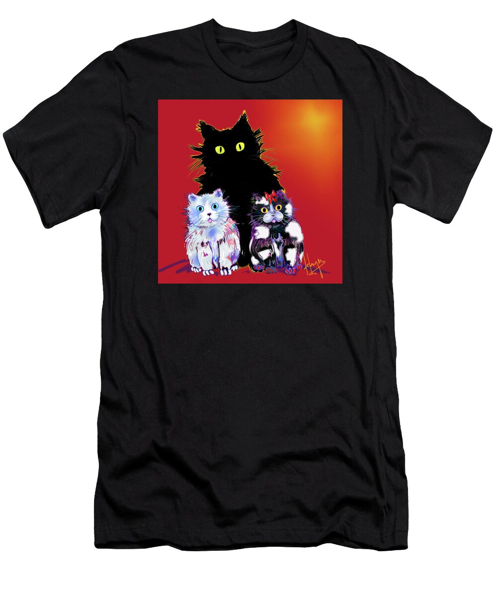 Dizzycats T-Shirt featuring the painting Baby Wu, Baby Moo, and Snowflake DizzyCats by DC Langer