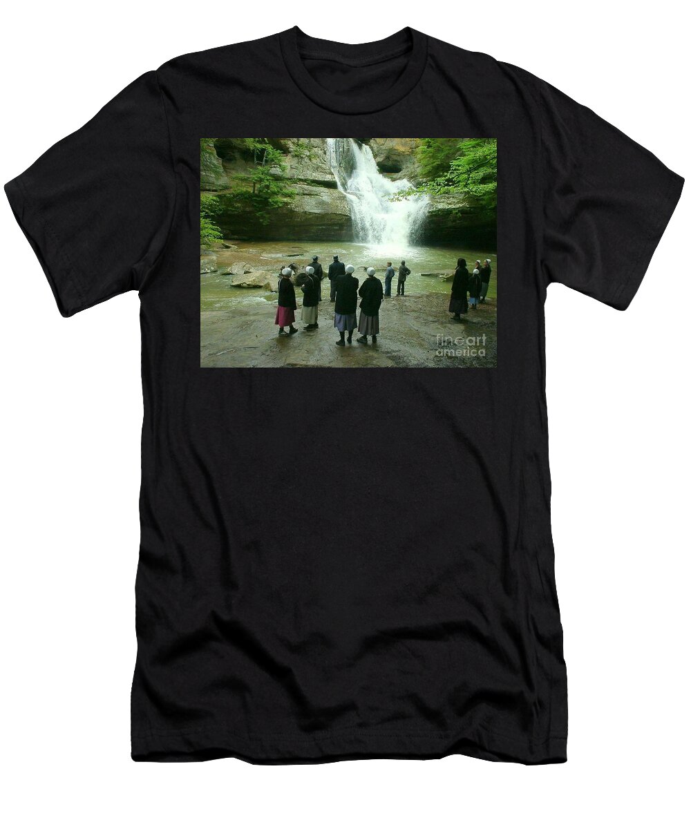 Amish T-Shirt featuring the photograph Back in time Hocking Hills waterfalls Ohio by Charlene Cox