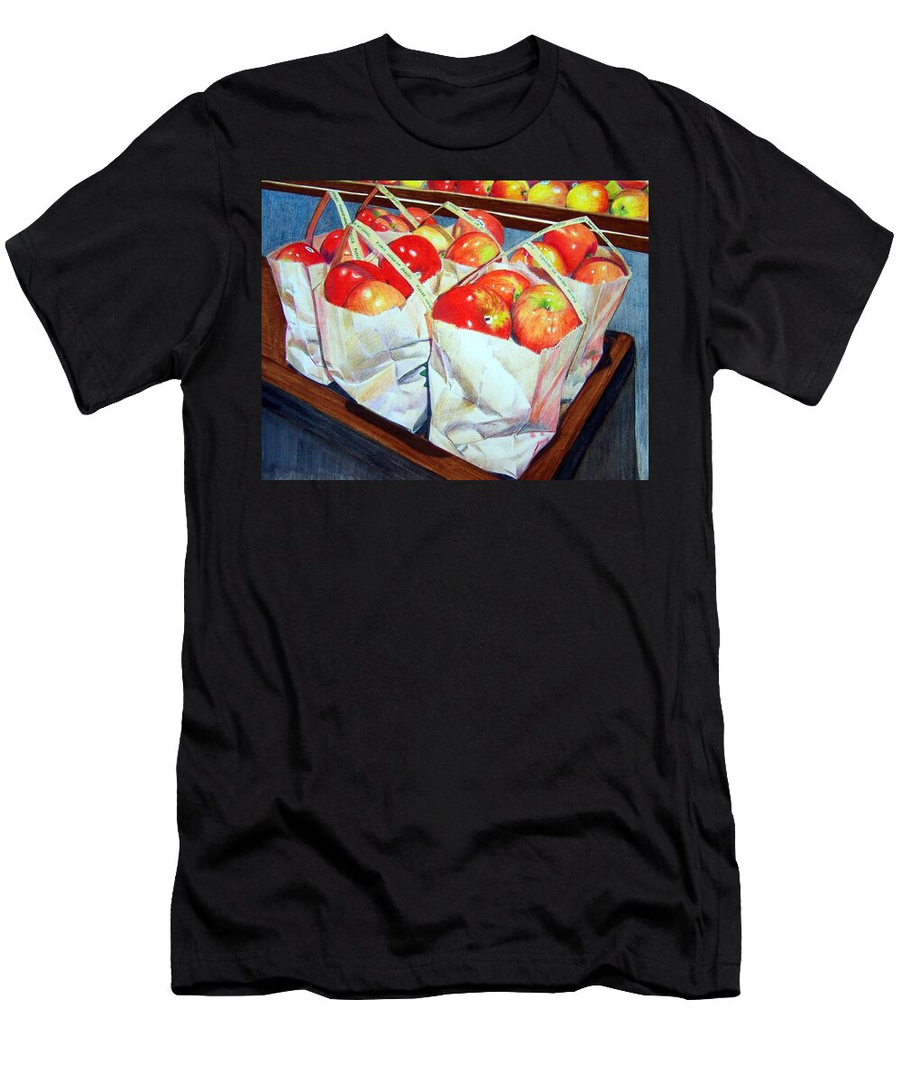 Apples T-Shirt featuring the mixed media Bags of Apples by Constance Drescher