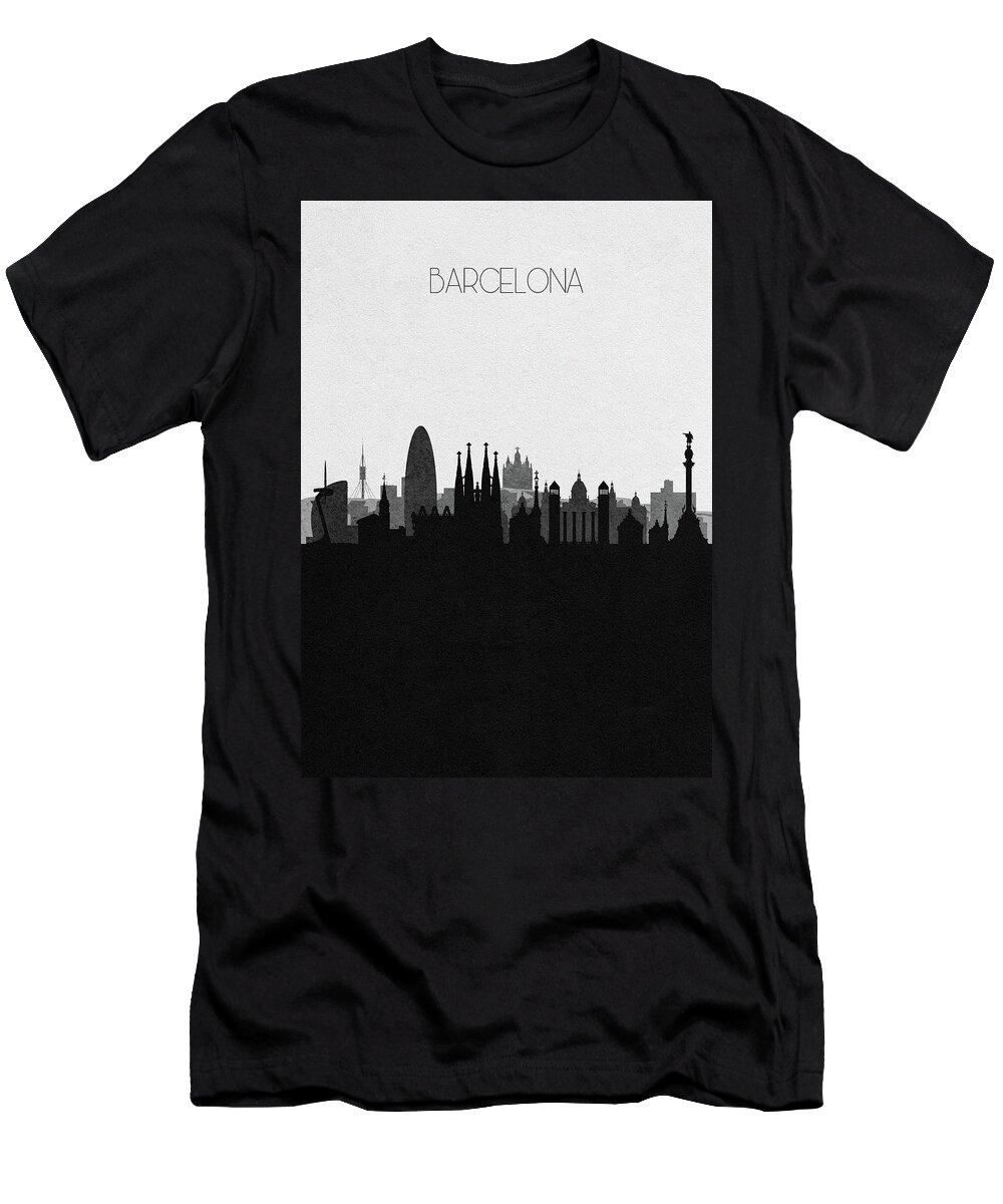 Barcelona T-Shirt featuring the drawing Barcelona Cityscape Art by Inspirowl Design