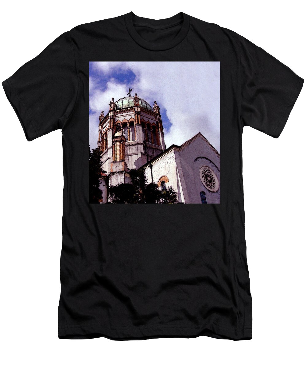 Mauve T-Shirt featuring the mixed media Basilica by Shirley Heyn