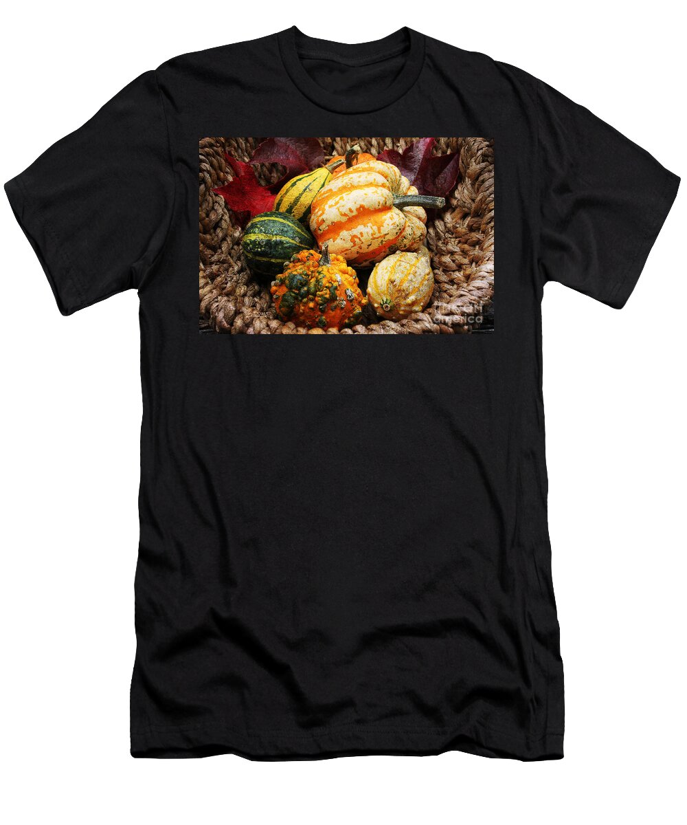 Basket T-Shirt featuring the photograph Basket of Pumpkins by Jutta Maria Pusl
