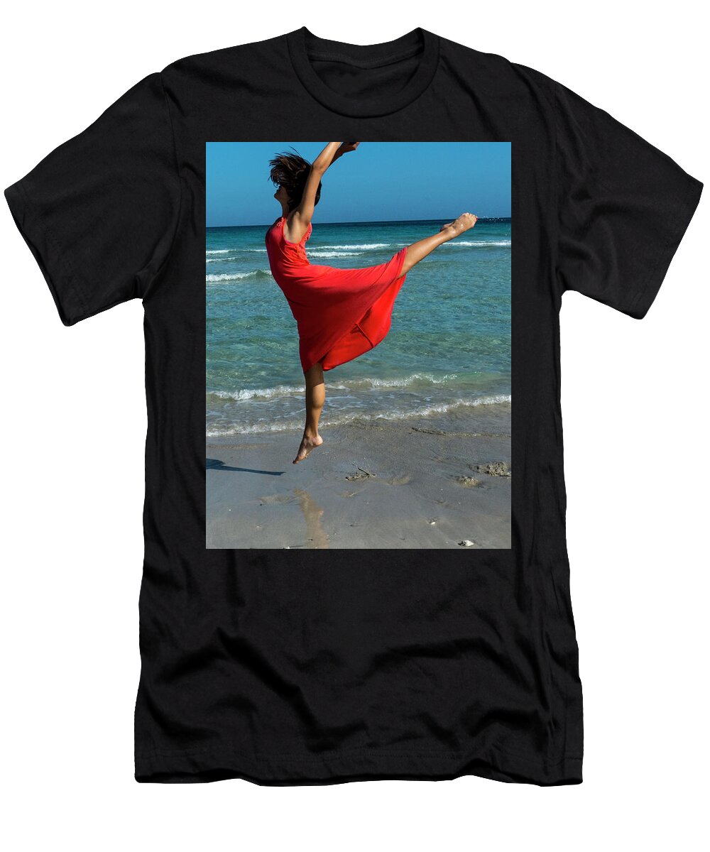 Dance T-Shirt featuring the photograph Beach Dancer by Ann Tracy