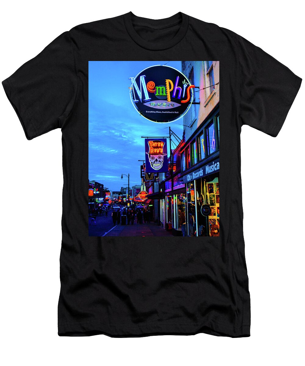 Memphis T-Shirt featuring the photograph Beale Str. Blues by D Justin Johns