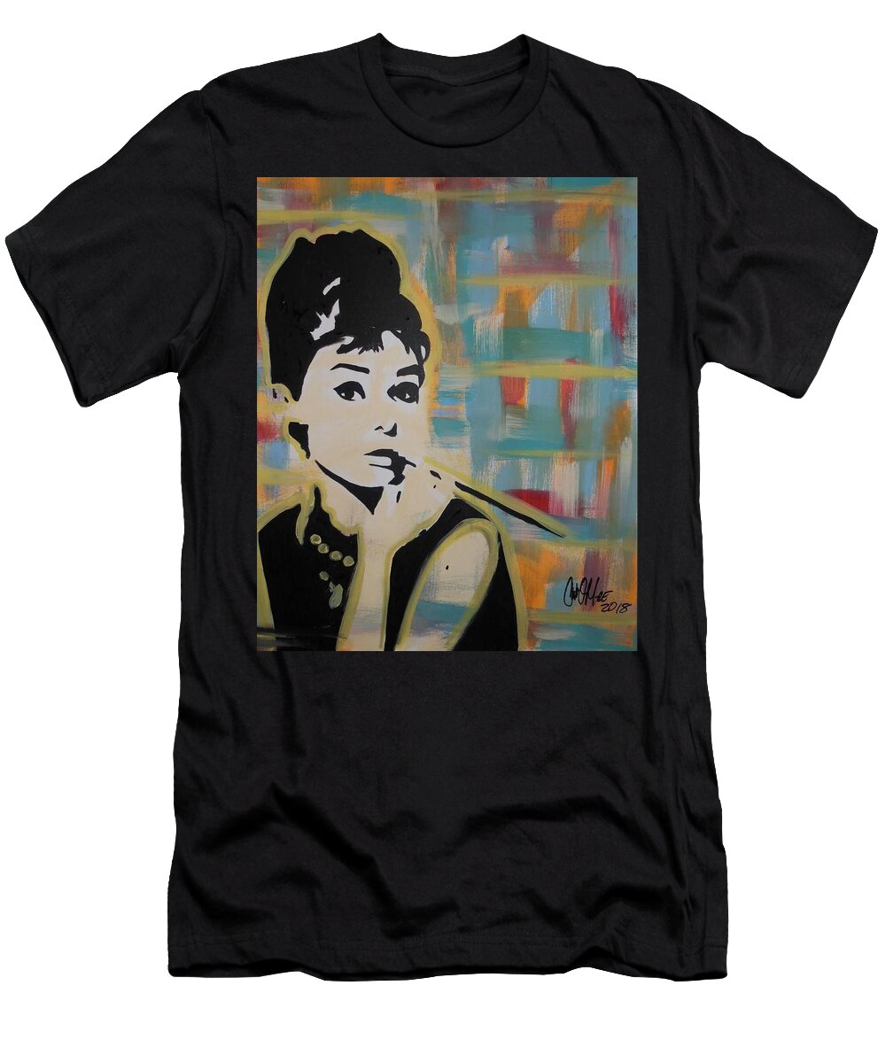 Audrey Hepburn T-Shirt featuring the painting Beautiful Hepburn by Antonio Moore