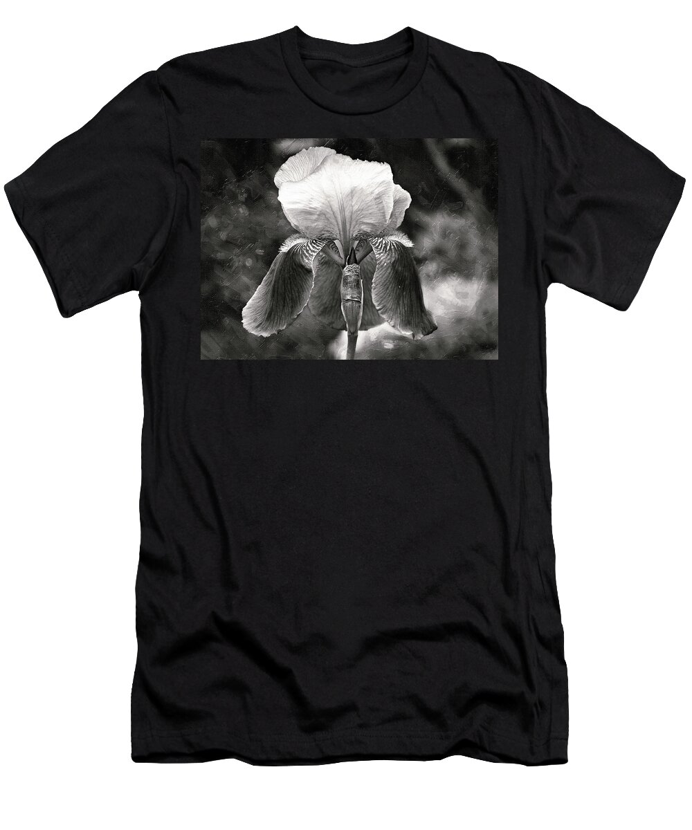 Flowers T-Shirt featuring the photograph Beautiful Iris in Black and White by Trina Ansel