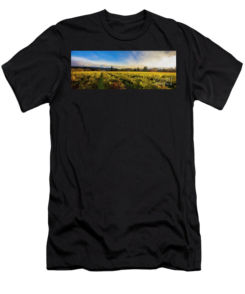 Napa T-Shirt featuring the photograph Beauty over the Vineyard Panoramic by Jon Neidert